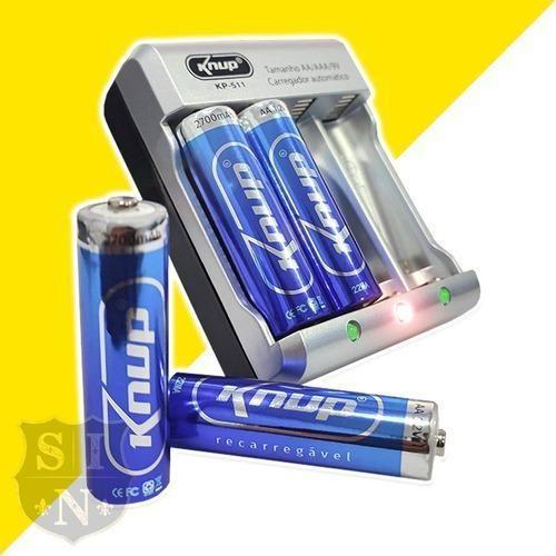 Carregador Pilhas Rápido Bivolt + 4 Pilhas AA - Knup KP511AA - Alinee Imagem de Carregador Pilhas Rápido Bivolt + 4 Pilhas AA - Knup KP511AA