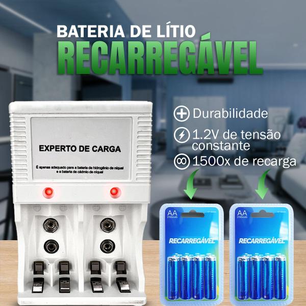 Imagem de Carregador Pilhas Recarregaveis Kit Com 8 Pilhas AA