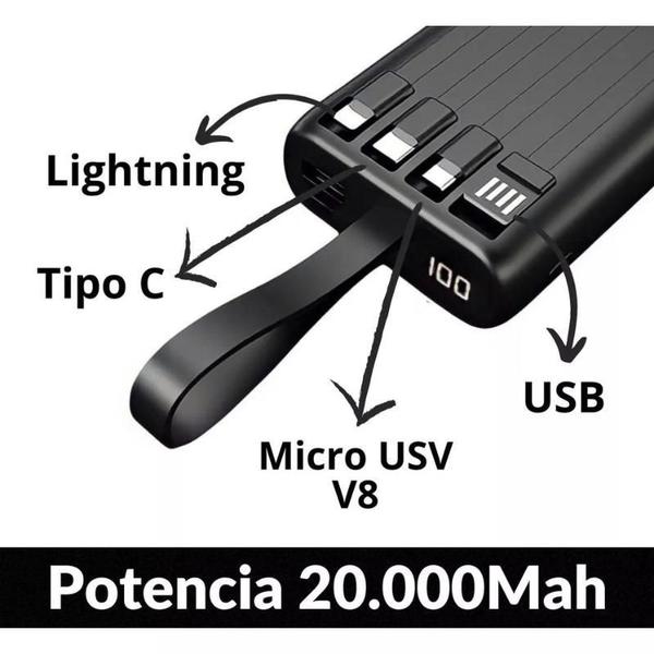 Imagem de Carregador Portátil 20.000Mah Potente Power Bank Lanterna