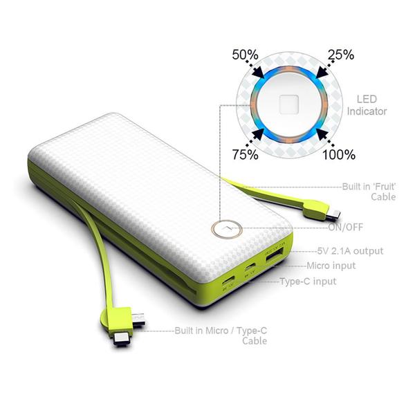 Imagem de Carregador Portátil 20000 mah Power Bank 3em1 Bateria Para Iphone e Samsung