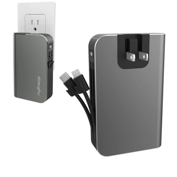 Imagem de Carregador portátil MyCharge Hub 10050mAh com plugue de parede e cabos