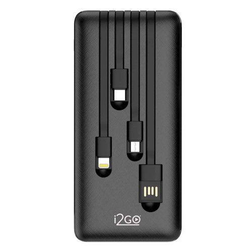 Imagem de Carregador Portátil (Power Bank) 10000mAh 4 em 1 com Cabos Acoplados (Micro USB, USB-C, Lightning E USB-A) I2GO Plus