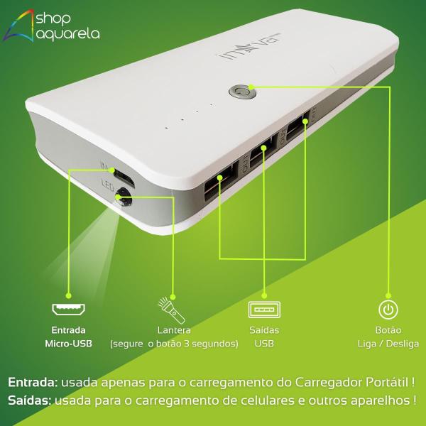 Imagem de Carregador Portátil Power Bank 10000mah Universal 3 Saídas