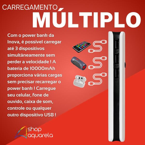 Imagem de Carregador Portátil Power Bank 10000mah Universal 3 Saídas