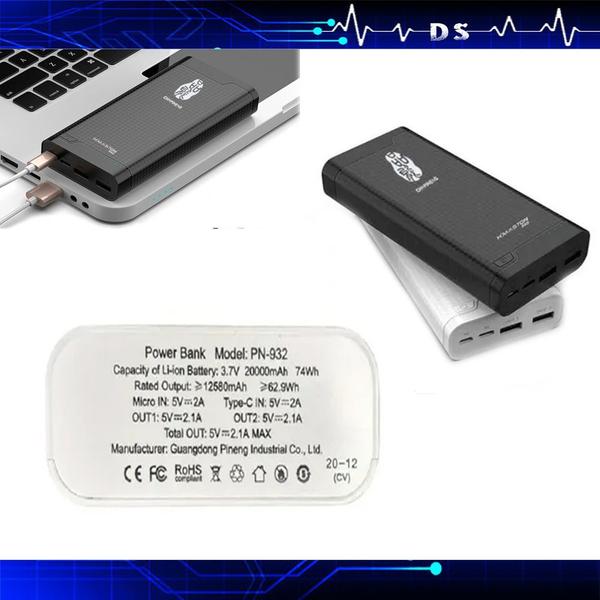 Imagem de Carregador Portátil Power Bank Bateria Portátil portatil Pineng  20.000 Mah Pn-939 Slim Original