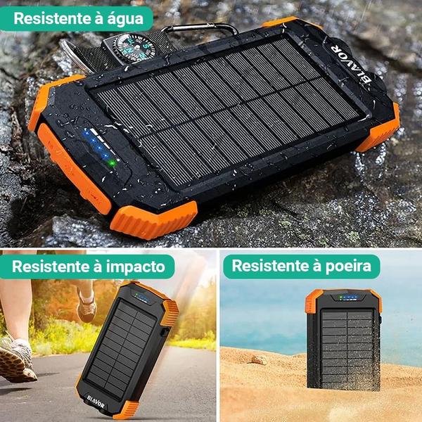 Imagem de Carregador Portátil Power Bank com Carregamento Solar 10.000 mAh para até 3 Dispositivos - Blavor