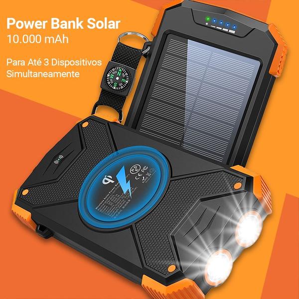 Imagem de Carregador Portátil Power Bank com Carregamento Solar 10.000 mAh para até 3 Dispositivos - Blavor