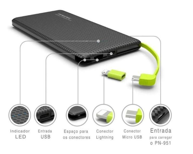 Imagem de Carregador Portátil Power Bank Peining 10000ah PN-951 Slim Compatível Xiaomi Compatível Iphone