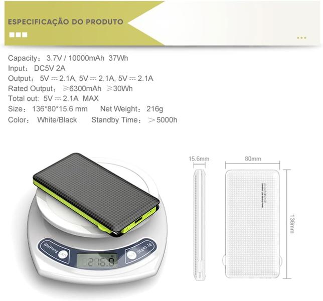 Imagem de Carregador Portátil Power Bank Pn-956 10.000mAh 3 em 1 Universal