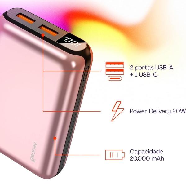 Imagem de Carregador portátil power bank universal 20.000mah geonav