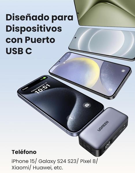 Imagem de Carregador Portátil UGREEN 5000mAh porta USB C integrado Power Bank Bateria Externa suporte tela LED