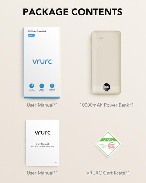 Imagem de Carregador portátil VRURC 10000mAh com cabos embutidos e plugue de parede