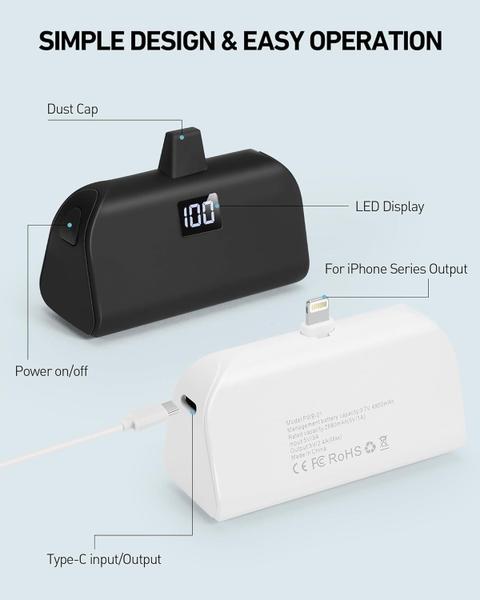 Imagem de Carregador portátil Yihoy 4.800mAh para iPhone com cabo embutido