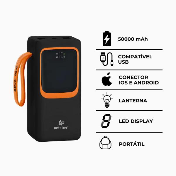 Imagem de Carregador Power Bank Portátil 50000mah Muito potente Carga Rápida Bateria Preto Branco