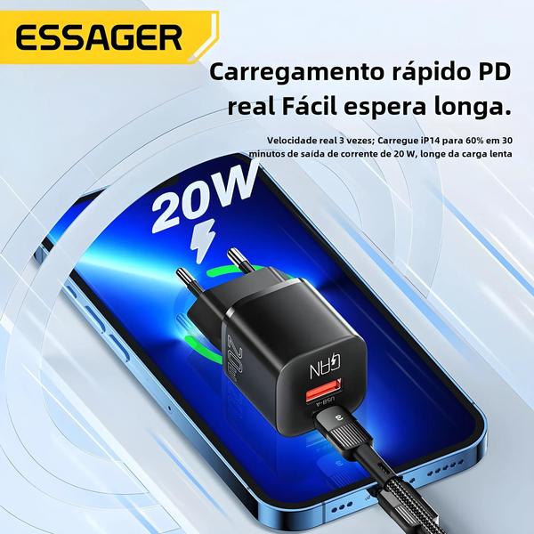 Imagem de Carregador Rápido 20W GAN PD USB-C - Compatível com iPhone 15/13/12/11, Xiaomi e iPad