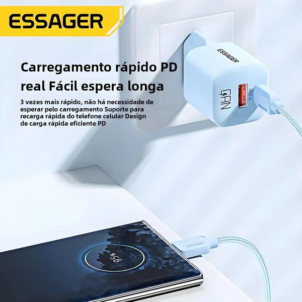 Imagem de Carregador Rápido 20W GaN USB-C com PD e QC 3.0 - iPhone 14/13/12/11/iPad - Essager