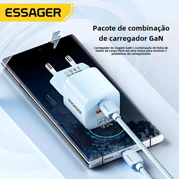 Imagem de Carregador Rápido 20W GaN USB-C com PD e QC 3.0 - iPhone 14/13/12/11/iPad - Essager