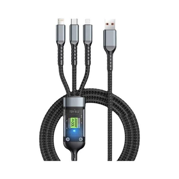 Imagem de Carregador Rápido 3 em 1 (100W 5A) - USB, Tipo-C e Micro USB - iPhone 14/13 e Samsung/Xiaomi