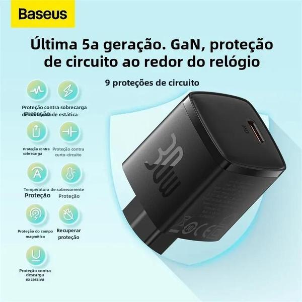 Imagem de Carregador Rápido 30W Baseus - PD, QC3.0 e Tipo C para iPhone 15/14/13/12/11 e Tablets