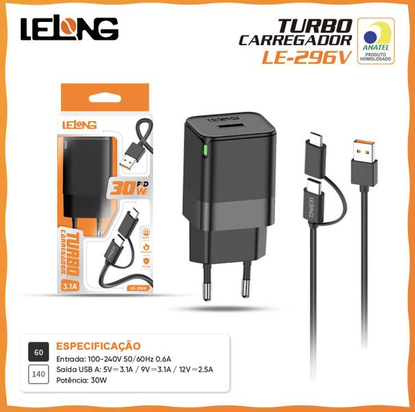 Imagem de Carregador Rápido 30W p/ Celular Tipo C e Micro USB V8 Turbo