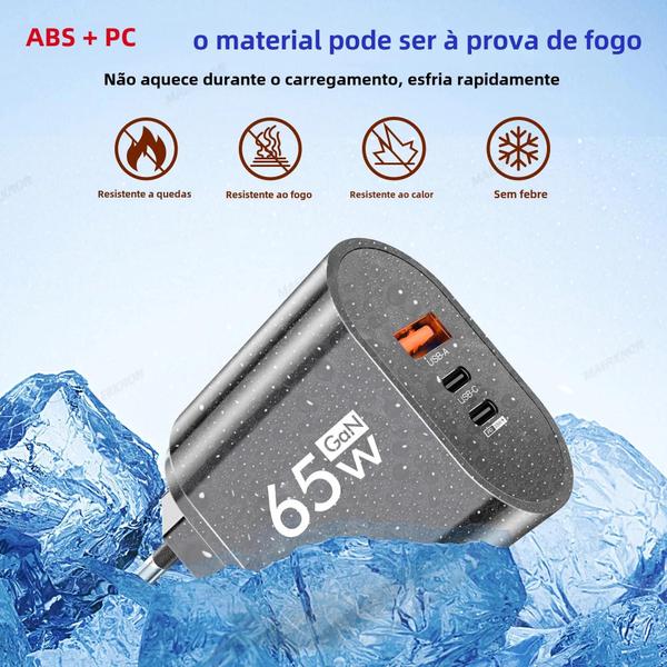 Imagem de Carregador Rápido 65W GaN USB-C PD - iPhone, Samsung, Xiaomi, Huawei