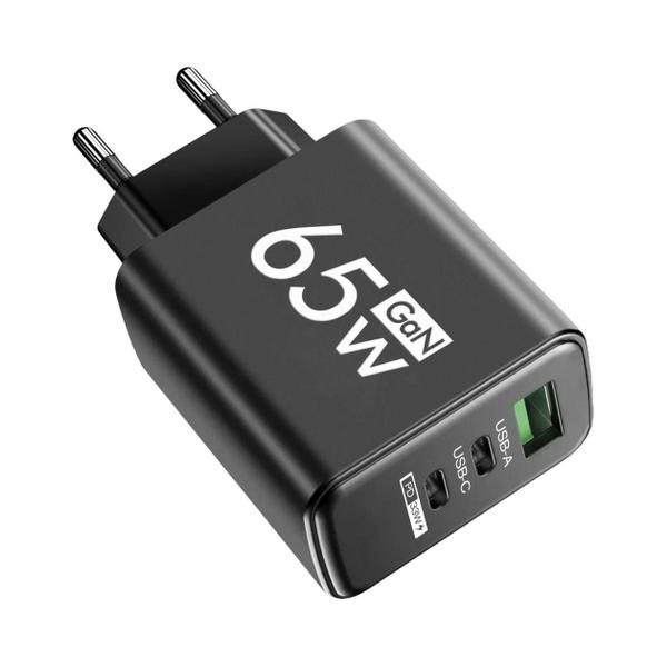 Imagem de Carregador Rápido 65W USB-C PD com 3 Portas - Adaptador para Celular