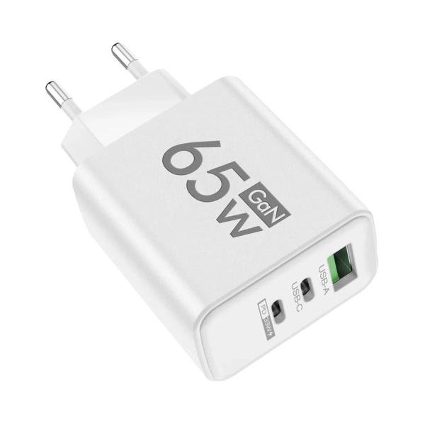 Imagem de Carregador Rápido 65W USB-C PD com 3 Portas - Adaptador para Celular