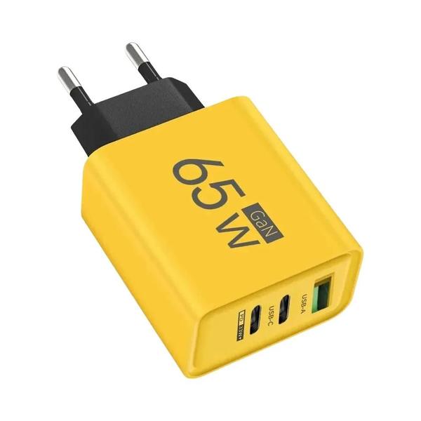 Imagem de Carregador Rápido 65W USB-C PD com 3 Portas (QC3.0) - iPhone 15 Pro Max, Samsung S23 e Outros