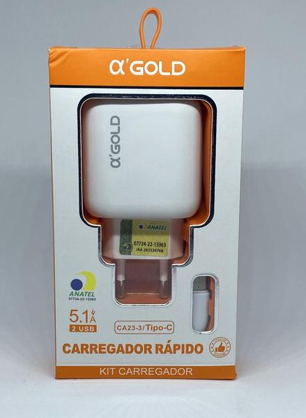 Imagem de Carregador Rápido Celular 5.1 2 Usb Tipo C - a gold