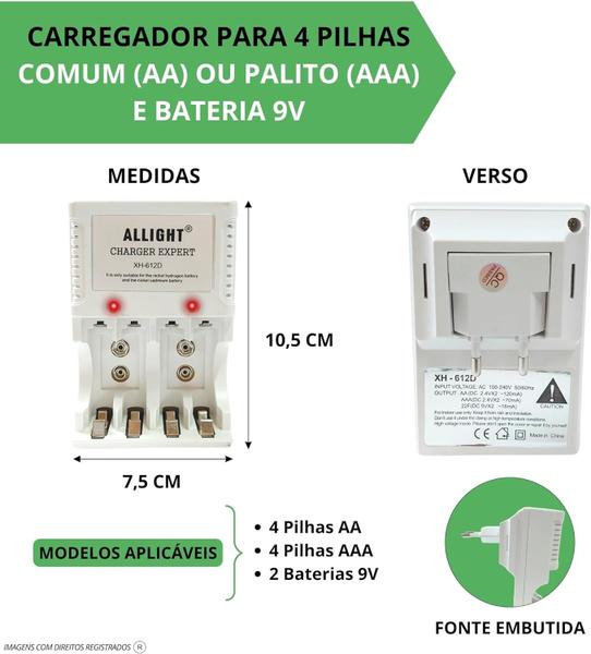 Imagem de Carregador Rápido Com Pilhas Para Eletrônicos AA e AAA Com 8 Pilhas Recarregáveis Bivolt