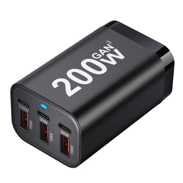 Imagem de Carregador Rápido GaN 200W com 6 Portas USB-C - Para iPhone 14, 13 e 12