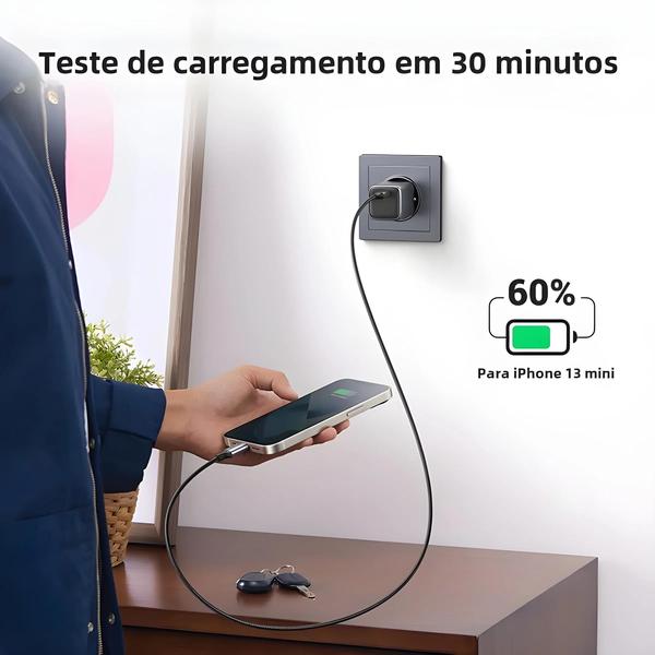 Imagem de Carregador Rápido GAN 30W Ugreen - Compatível com iPhone 15/14/13, iPad Pro, Samsung e Xiaomi (PD 3.0)