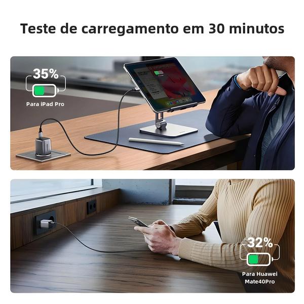 Imagem de Carregador Rápido GAN 30W Ugreen - Compatível com iPhone 15/14/13, iPad Pro, Samsung e Xiaomi (PD 3.0)