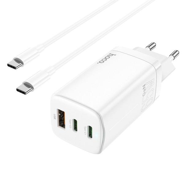 Imagem de Carregador rápido Hoco. GaN 65W PD 2x USB-C + 1x USB-A C/ cabo USB-C/USB-C 1m,