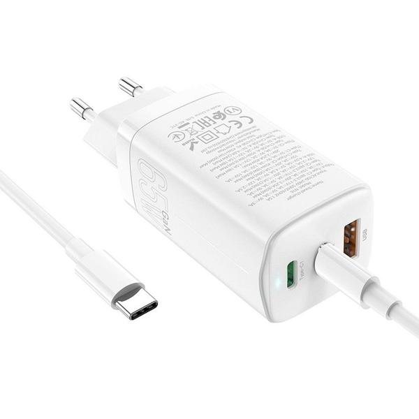 Imagem de Carregador rápido Hoco. GaN 65W PD 2x USB-C + 1x USB-A C/ cabo USB-C/USB-C 1m,