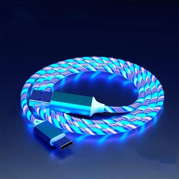 Imagem de Carregador Rápido LED Luminoso Tipo C Cabo USB Para Samsung Xiaomi OPPO Huawei iPhone Cabo De Dados