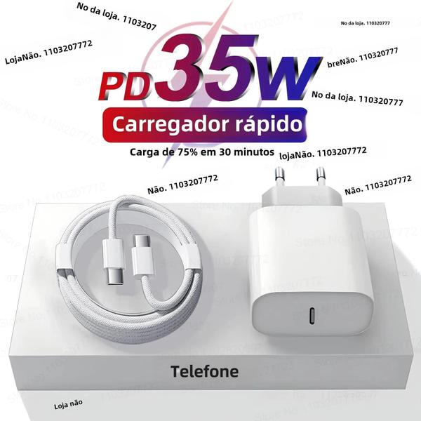 Imagem de Carregador Rápido PD 35W para iPhone 15 Pro Max - USB-C com Cabo de Carregamento