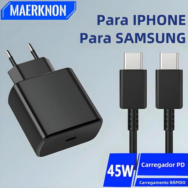 Imagem de Carregador Rápido PD 45W Tipo C - Compatível com Samsung Galaxy S23/S22 e iPhone 15