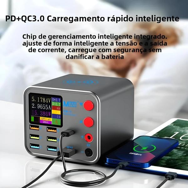 Imagem de Carregador Rápido PD de 8 Portas com Display LCD - Ferramenta de Reparo e Detecção