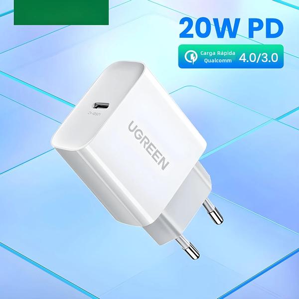 Imagem de Carregador Rápido Ugreen 20W - Quick Charge 4.0/3.0 e USB-C para iPhone 15/14/13/12 e Xiaomi