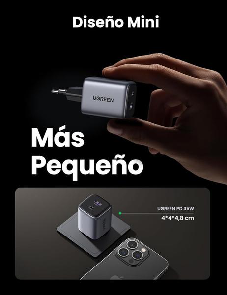 Imagem de Carregador Rápido UGREEN 35W USB C + USB-A GaN PD 3.0 QC 4+ suporta versões 33W 30W 25W 20W