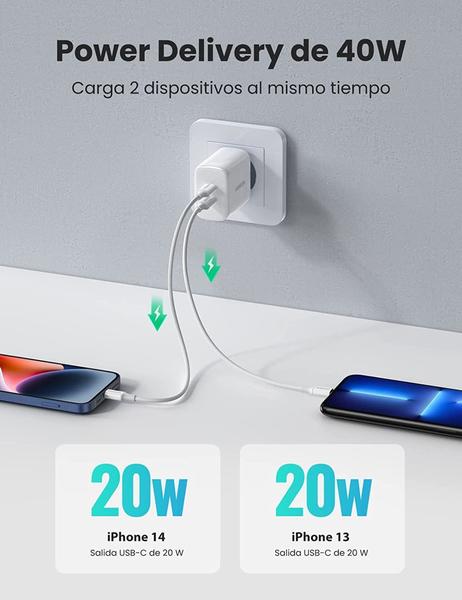 Imagem de Carregador rápido UGREEN 40W Duplo USB C PD 20W suporta 30W 25W Power Delivery  / Quick Charge 4.0+