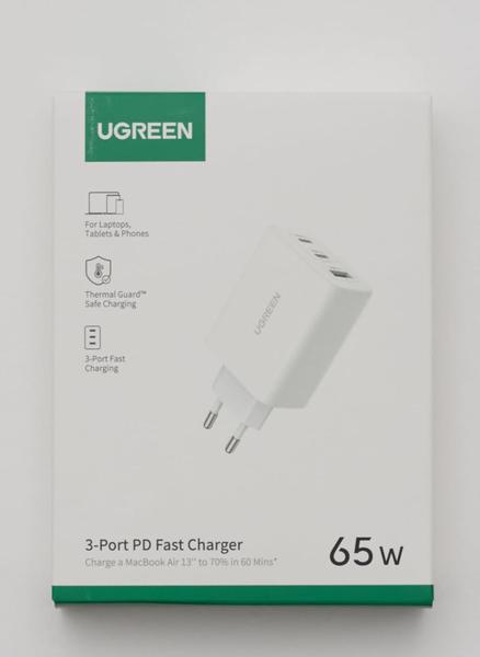 Imagem de Carregador rápido UGREEN 65W ( 3 portas ) 1xUSB + 2xUSB-C suporta PD QC 4+ 45W 33W 30W 25W 20W