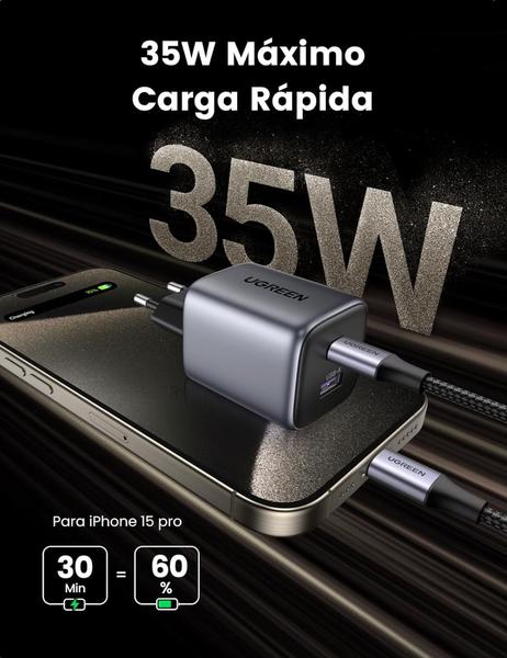 Imagem de Carregador rápido UGREEN Nexode 35W GaN USB C + USB suporta PD 3.0 QC 4+ PPS e SCP