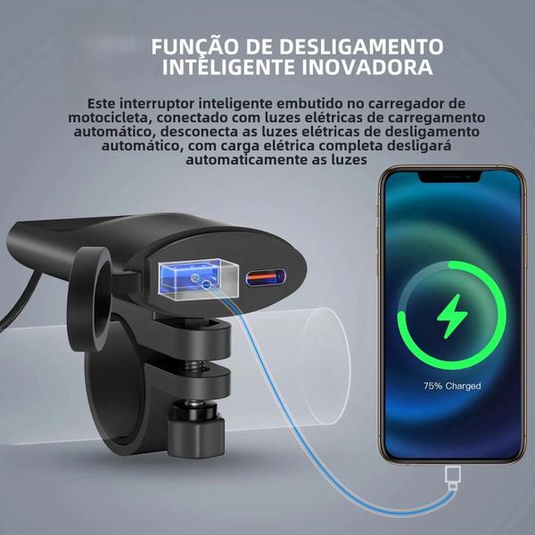 Imagem de Carregador Rápido USB 30W para Motocicleta - PD, QC3.0, Type-C, IP67 à Prova d'Água (12V-24V)