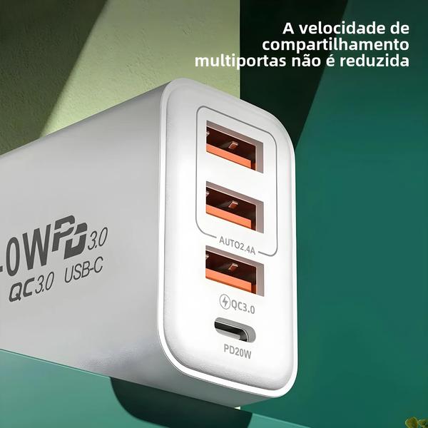 Imagem de Carregador Rápido USB 4 Portas 40W com Quick Charge 3.0 - Plug UE