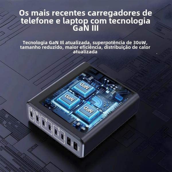 Imagem de Carregador Rápido USB-C 300W Multiportas com PD 3.1 (140W) - Macbook Pro M2, iPhone 15/14 e Galaxy