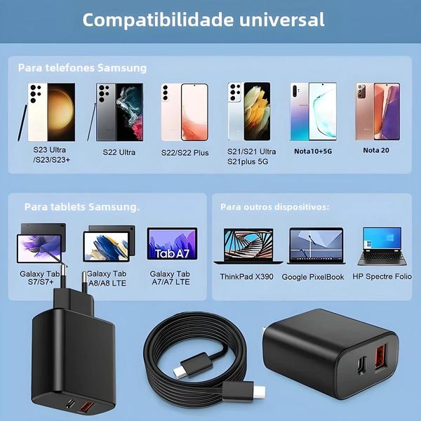 Imagem de Carregador Rápido USB-C 50W PD & Quick Charge 3.0 - Samsung S23 Ultra, Huawei e iPhone