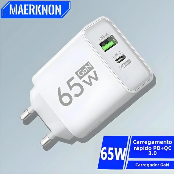 Imagem de Carregador Rápido USB-C 65W PD - Compatível com iPhone 15 e Xiaomi