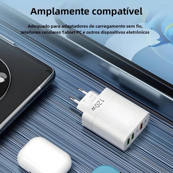 Imagem de Carregador Rápido USB-C de 5 Portas com PD - Adaptador de Parede para iPhone 15 Pro, Samsung e Xiaomi